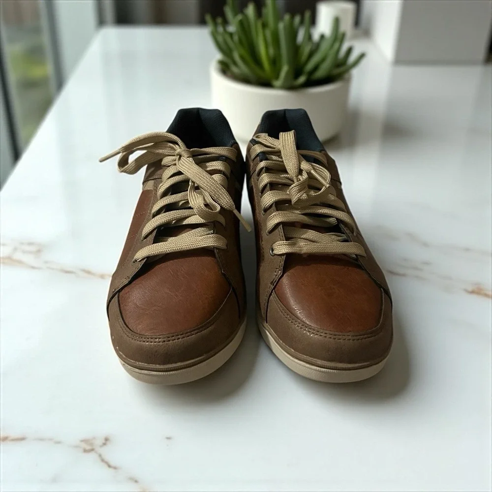 American Eagle AE Men's Faux‎ Leather Sneakers Memory Foam Brown Size 10